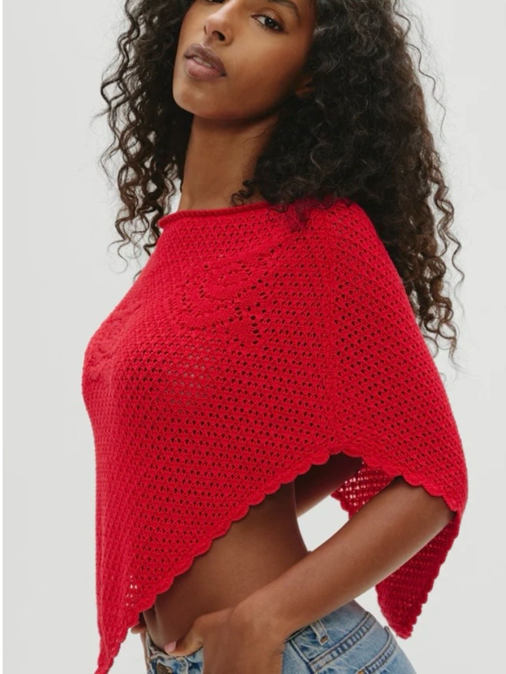 NWOT Frankie’s bikinis Sophie red rose knit poncho